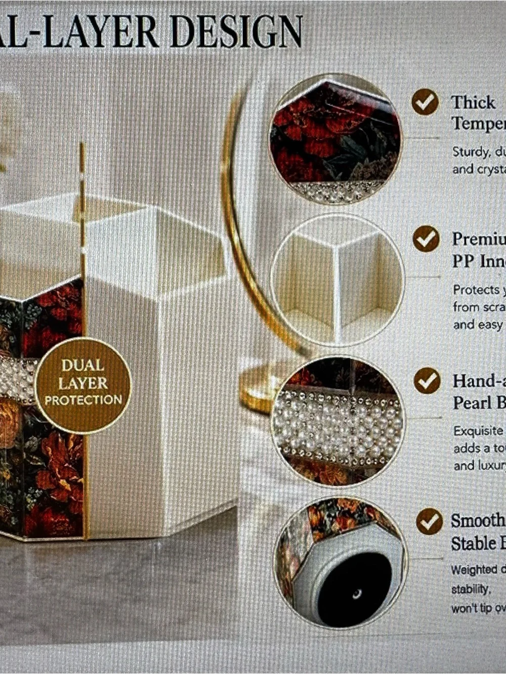 Floral Hexagonal Makeup Brush Holder with Pearl Band